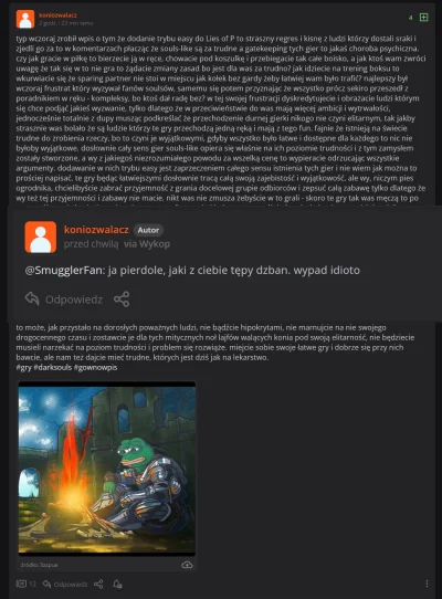 SmugglerFan - typ @koniozwalacz wysral sciane tekstu o tym ze dark soulsy nie moga mi...